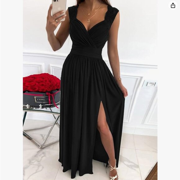 Dokotoo Formal Ruched Sexy Maxi Dress (Black, L) - Picture 3 of 4